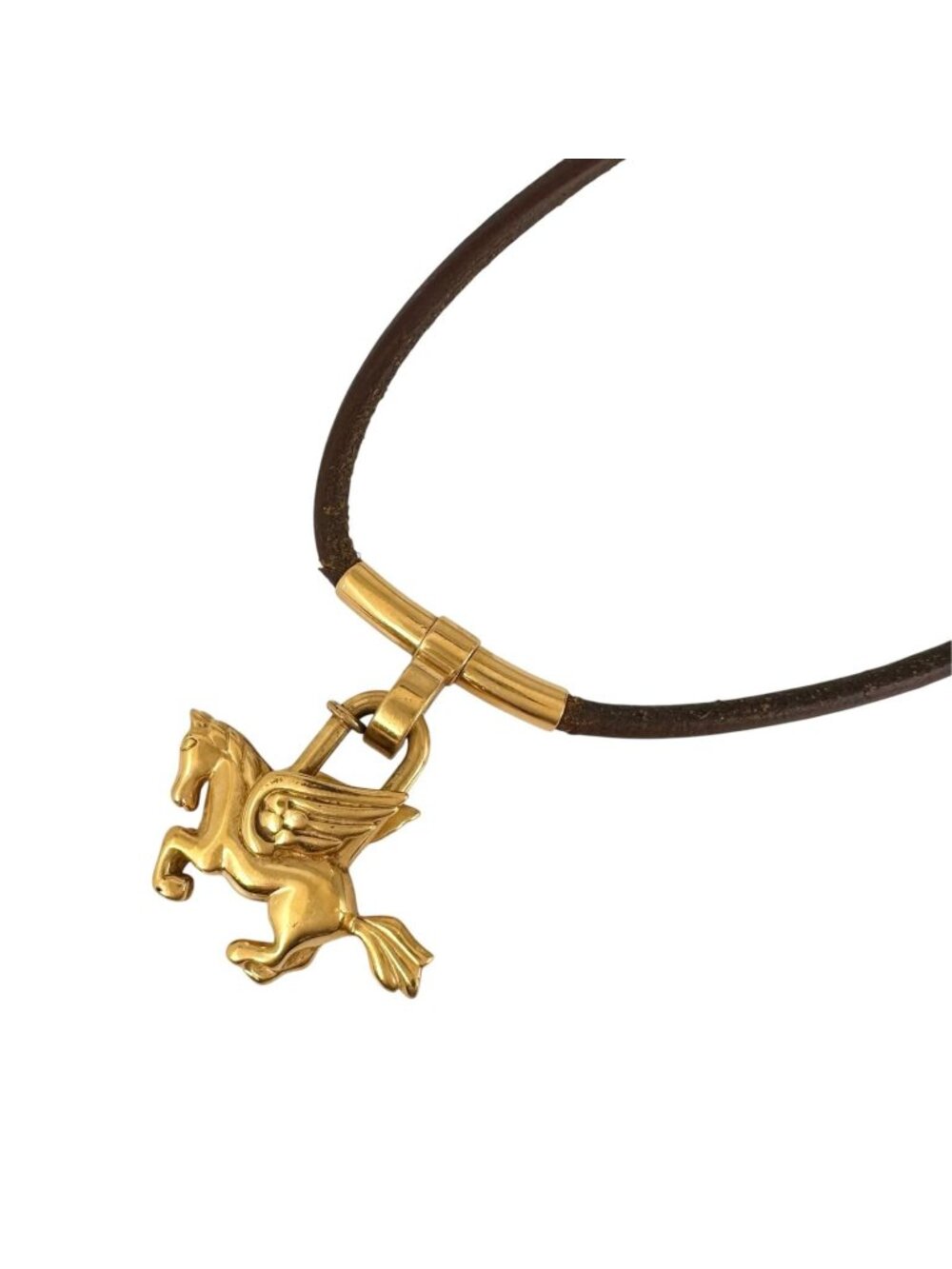 Hermes Pegasus Choker Leather Gold Cadena Motif 2-Way Necklace